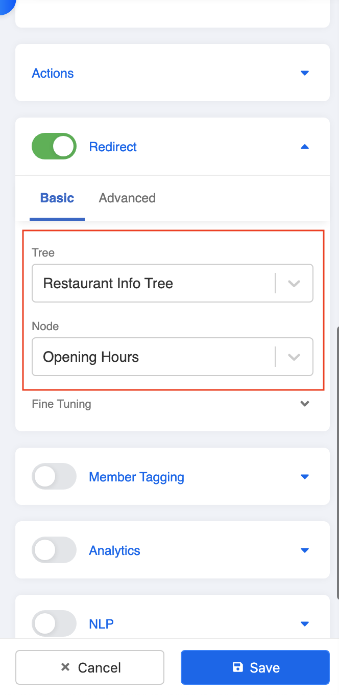 Redirect to normal opening hours tree node